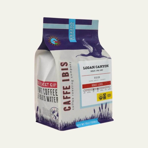 Café Ibis Organic Logan Canyon Coffee – medium roast with cocoa, toasted almond, and honey notes, roasted in Utah for Feed the Birds First.